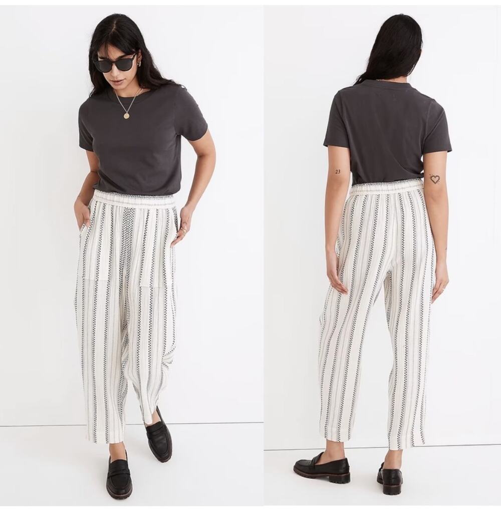 Madewell Lightspun Balloon Pants Stripe Pull On Cotton XXS Cropped Pockets